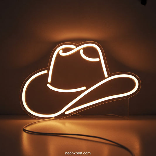 Neon Light Up Cowboy Hat LED Neon Sign - NeonXpertSmallWhite