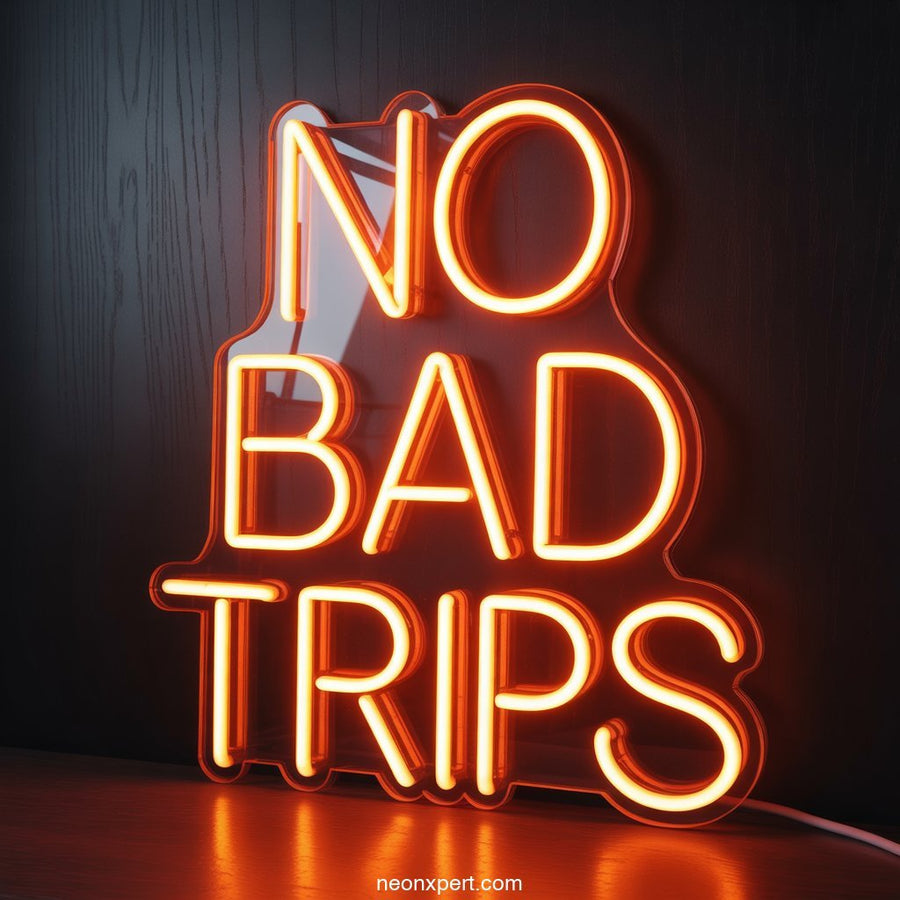 No Bad Trips weed neon sign glowing light - NeonXpertSmallWhite
