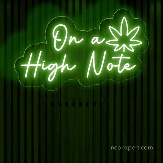 On A High Note Weed Leaf Neon Sign | Cannabis Dispensaries Decor - NeonXpert18 x 10 inGreen