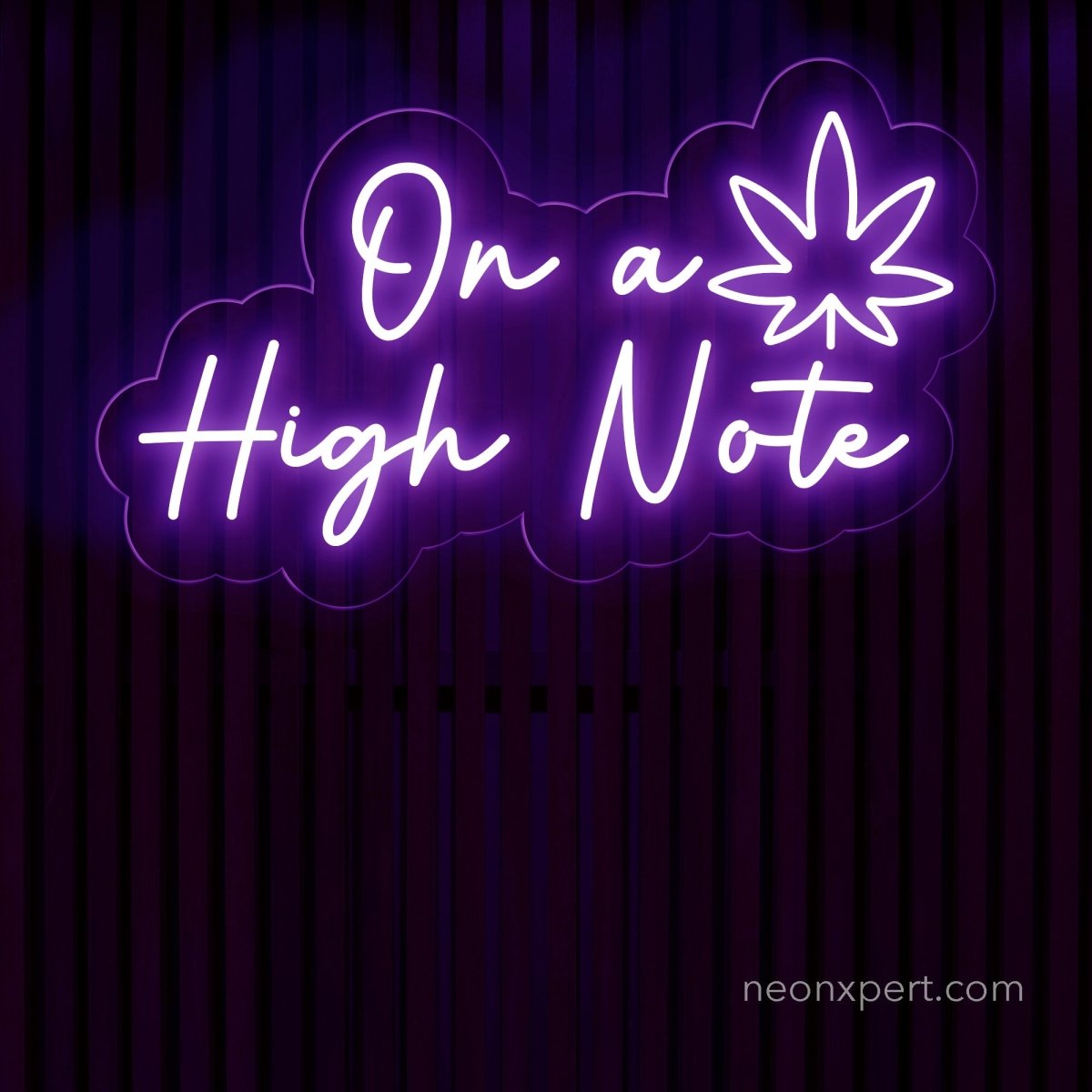 On A High Note Weed Leaf Neon Sign | Cannabis Dispensaries Decor - NeonXpert18 x 10 inPurple