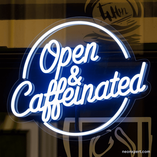 Open & Caffeinated - Open LED Neon Sign For Coffee Shop - NeonXpert18 x 16 inHot Pink