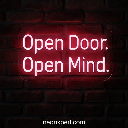 Open Door. Open Mind. | LED Neon Sign for Welcoming Spaces - NeonXpertSmallWhite