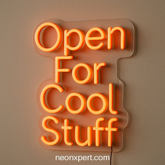 Open For Cool Stuff | LED Neon Sign for Business Showcases - NeonXpertSmallWhite