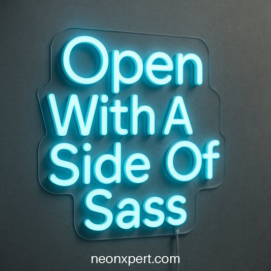 Open With A Side Of Sass | Bold LED Neon Open Sign Decor - NeonXpertSmallWhite
