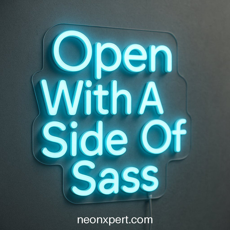 Open With A Side Of Sass | Bold LED Neon Open Sign Decor - NeonXpertSmallWhite
