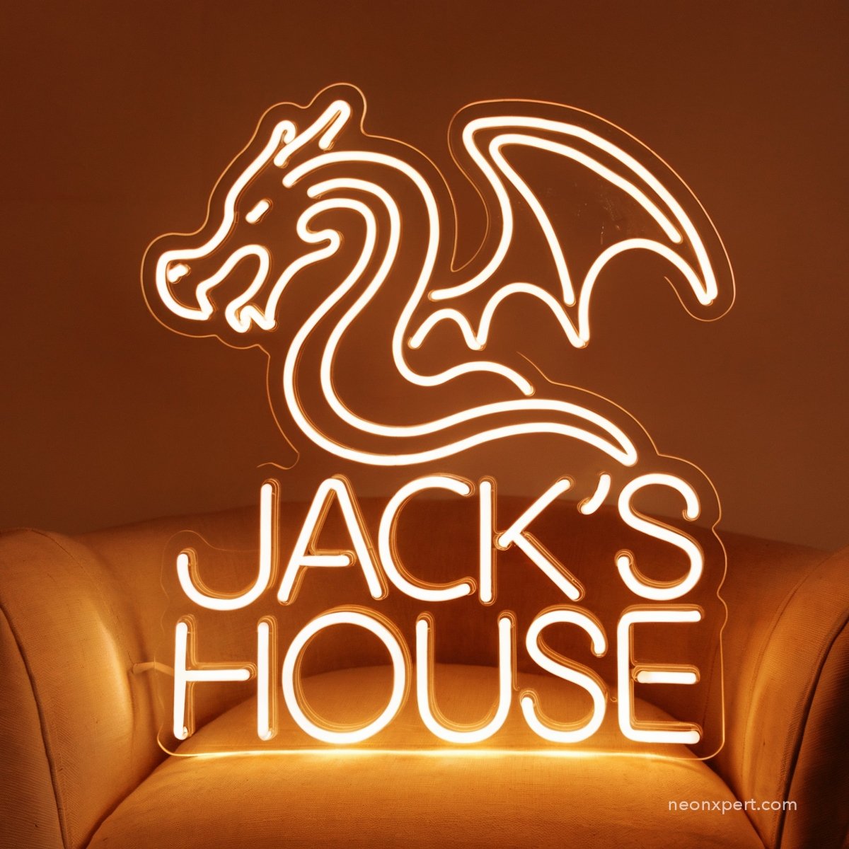 Personalized House Name Dragon Neon Sign | Kids LED Wall Decor - NeonXpert16 x 20 inYellow