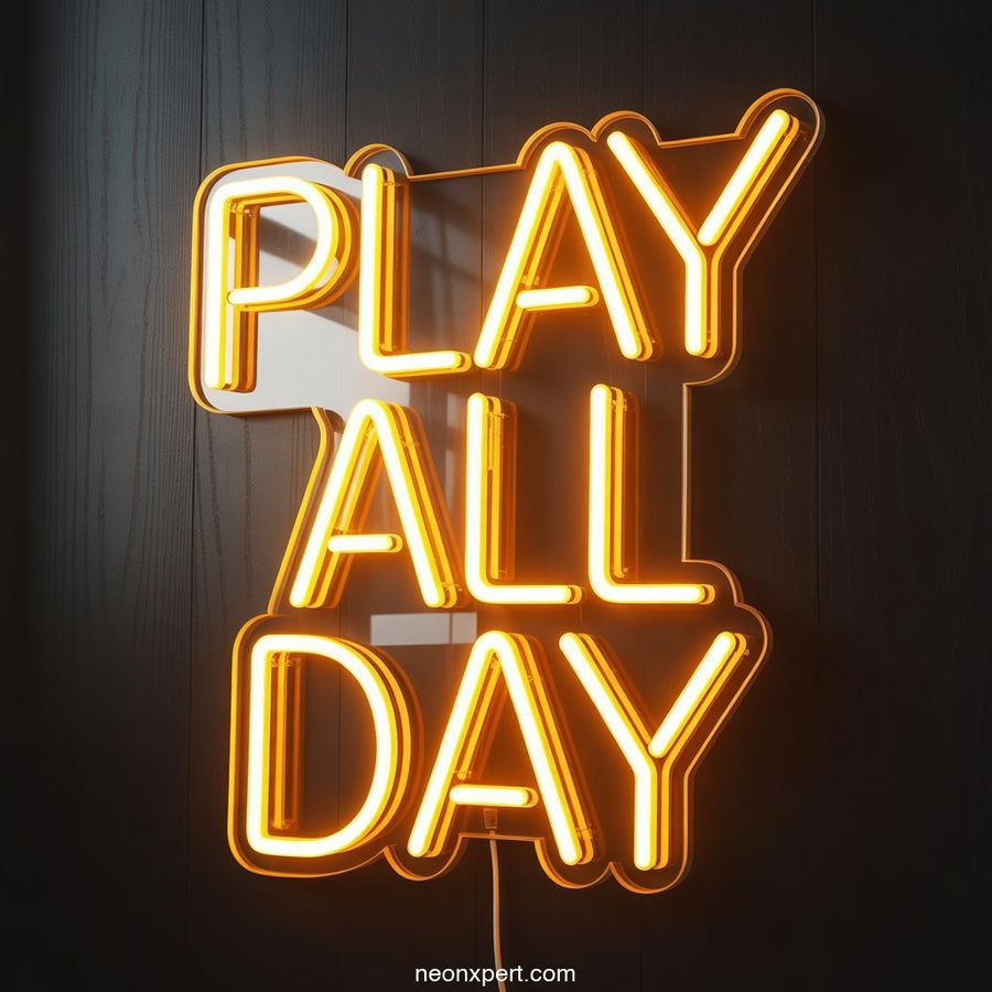 Play All Day Neon Sign Decor - NeonXpertSmallWhite