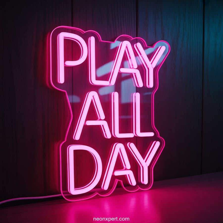 Play All Day Neon Sign Decor - NeonXpertSmallWhite