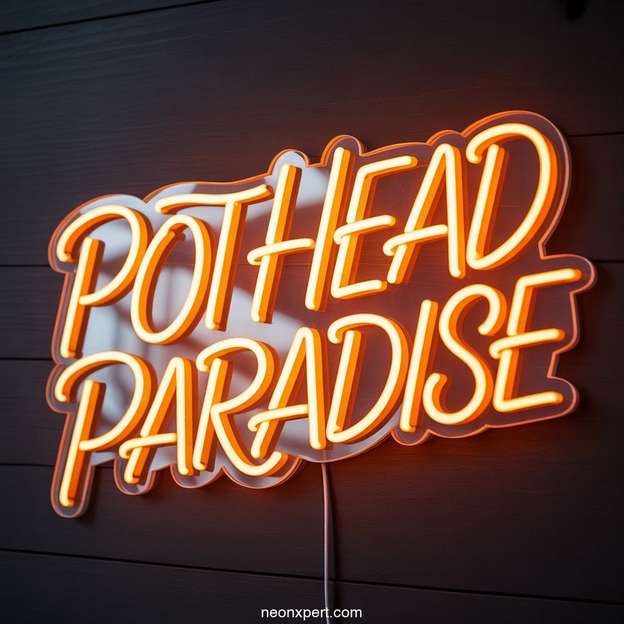 Pot Head Paradise weed neon sign glowing light - NeonXpertSmallWhite