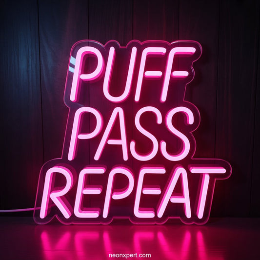 Puff Pass Repeat weed neon sign Light - NeonXpertSmallWhite