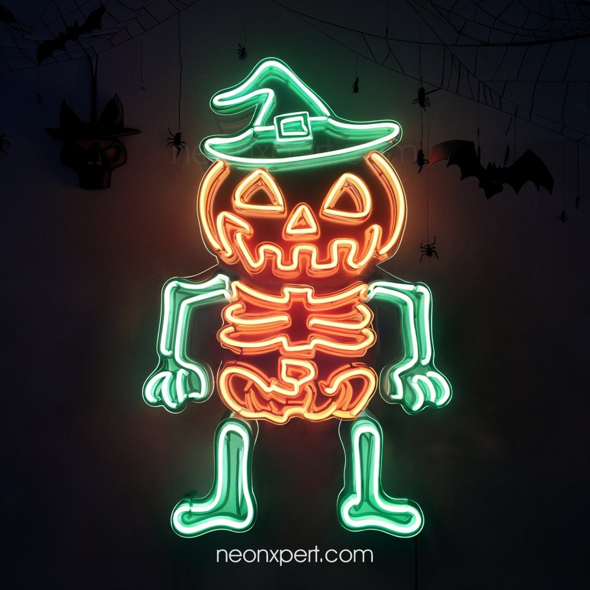 Pumpkin Skull Jack - O - Lantern LED Neon Sign | Ghost Halloween Decor - NeonXpert