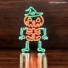 Pumpkin Skull Jack - O - Lantern LED Neon Sign | Ghost Halloween Decor - NeonXpert