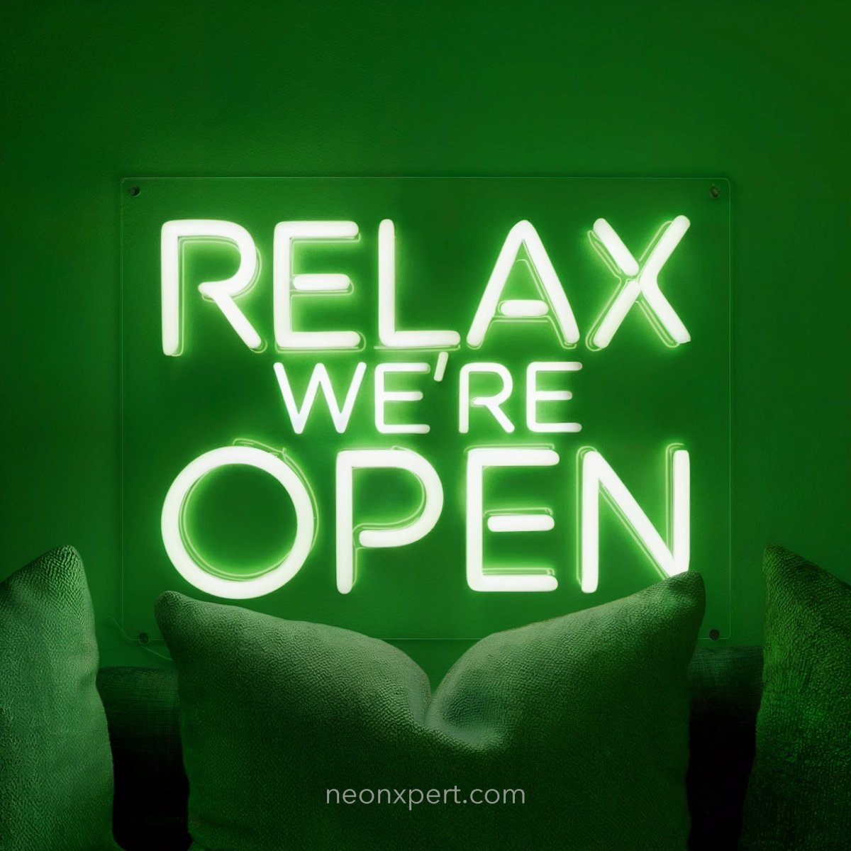 Relax We're Open Neon Sign for Cannabis Dispensaries - NeonXpert10 x 8 in (USB)Green