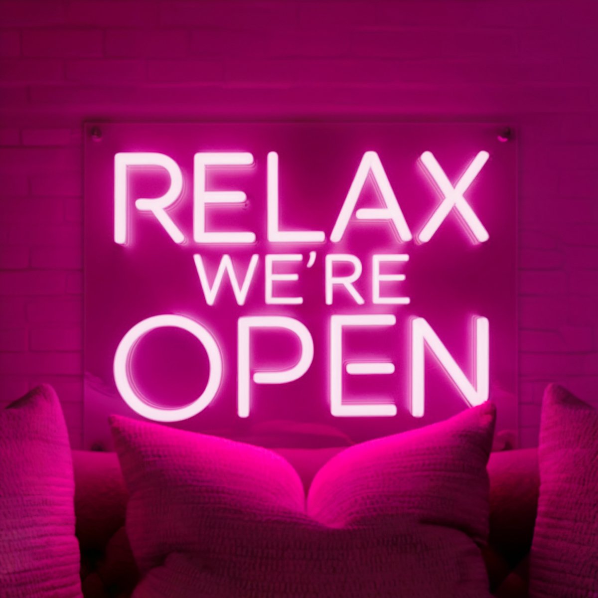 Relax We're Open Neon Sign for Cannabis Dispensaries - NeonXpert10 x 8 in (USB)Hot Pink