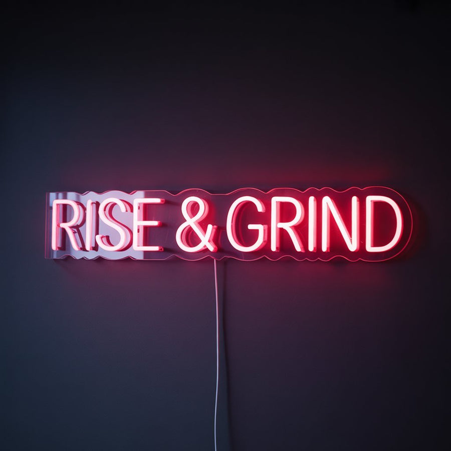 Rise & Grind | LED Neon Sign for Motivational Spaces - NeonXpertSmallWhite
