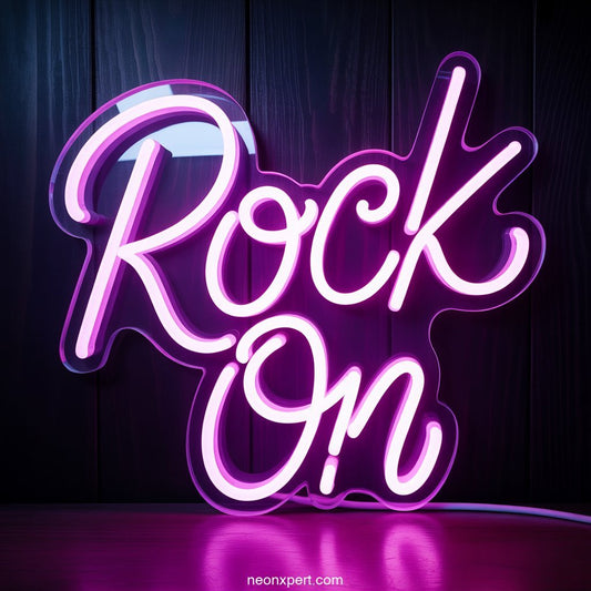 Rock On Neon Sign for Home Decor - NeonXpertSmallWhite