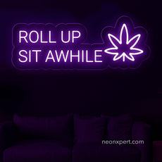 Roll Up Sit Awhile Neon Sign | Weed Leaf Neon Sign - NeonXpert20 x 8 inPurple