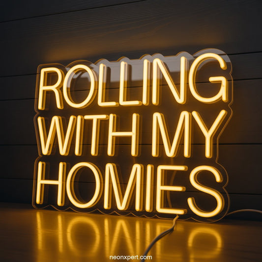 Rolling With My Homies weed neon light - NeonXpertSmallWhite