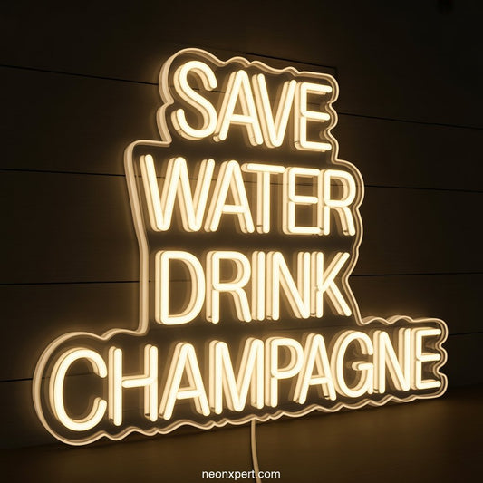Save Water Drink Champagne Neon Light Decor - NeonXpertSmallWhite