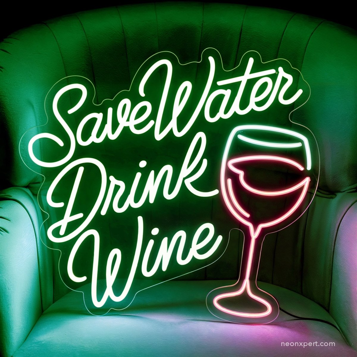 Save Water Drink Wine Neon Sign - Wine Lover Gift | Fun LED Bar Decor - NeonXpert16 x 16 inYellow