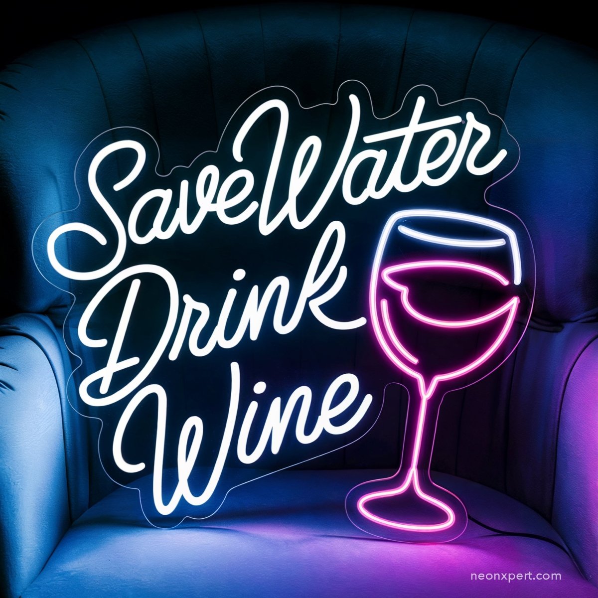 Save Water Drink Wine Neon Sign - Wine Lover Gift | Fun LED Bar Decor - NeonXpert16 x 16 inYellow