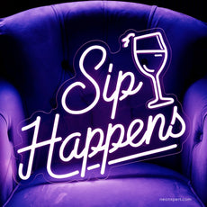 Sip Happens Bar Neon Sign | Funny Dorm Decor & Gift for Drinkers - NeonXpert16 x 16 inYellow