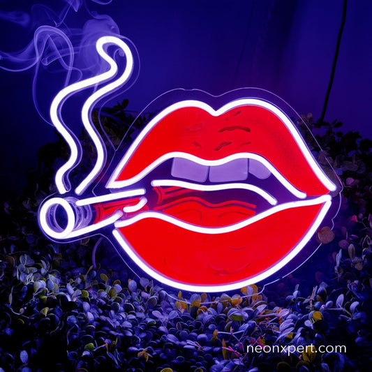 Smoking Lips Neon Sign - Cigarette UV Printed LED Sign - NeonXpert12 x 12 inBlue