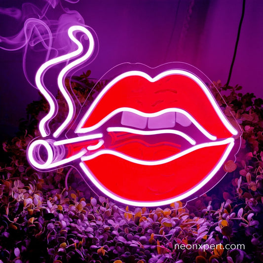 Smoking Lips Neon Sign - Cigarette UV Printed LED Sign - NeonXpert12 x 12 inPurple