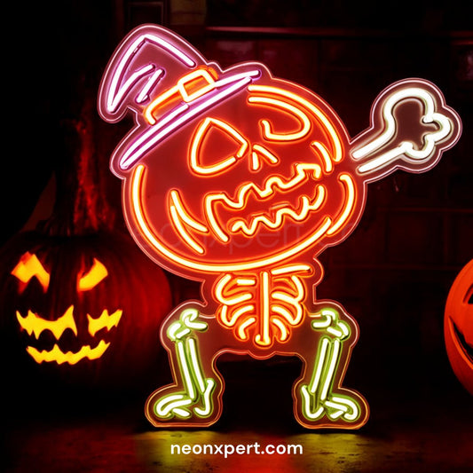 Smoking Skull Jack - O - Lantern LED Neon Sign | Spooky Halloween Ghost Decor - NeonXpert