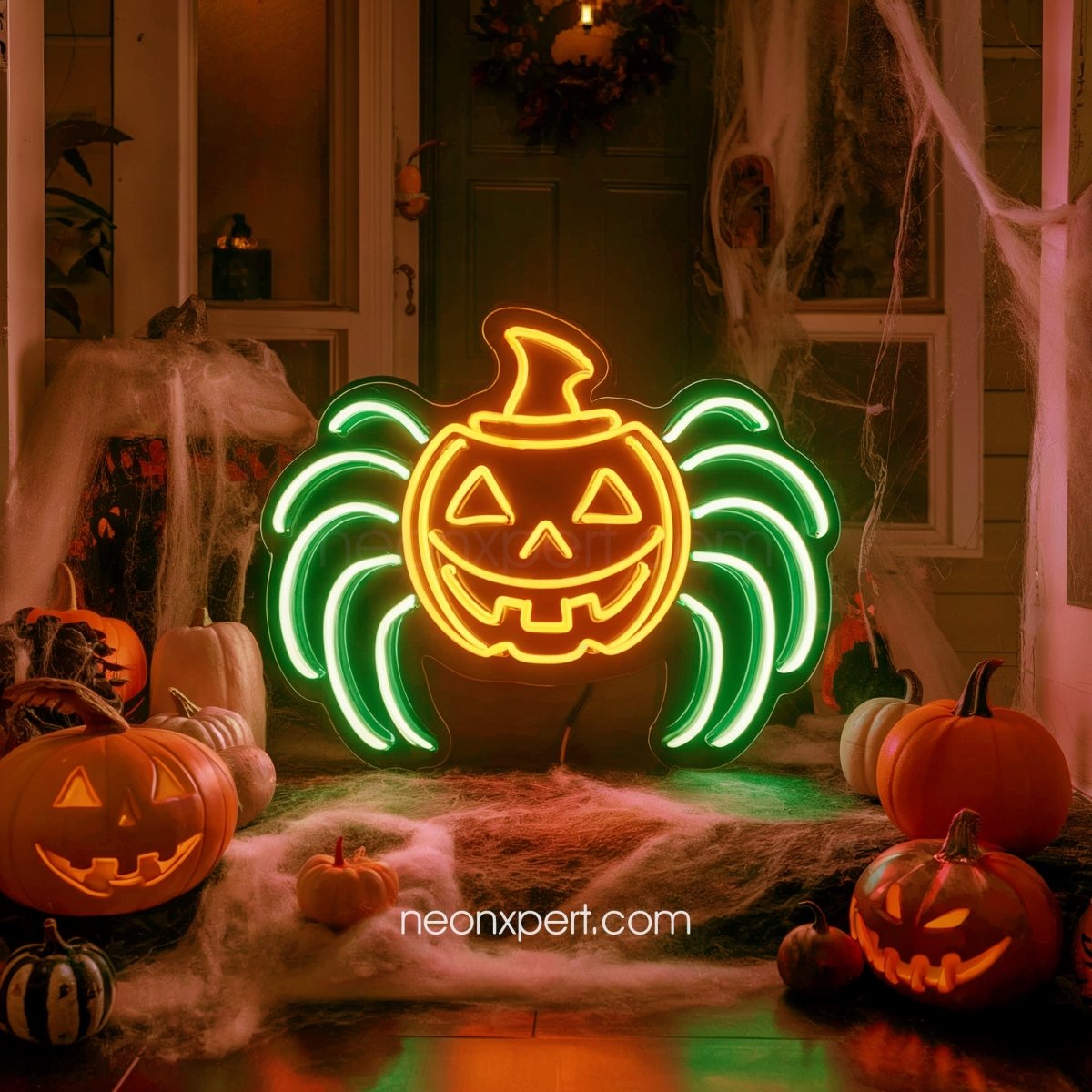 Spider Jack - O - Lantern LED Neon Sign for Halloween Decor - NeonXpert