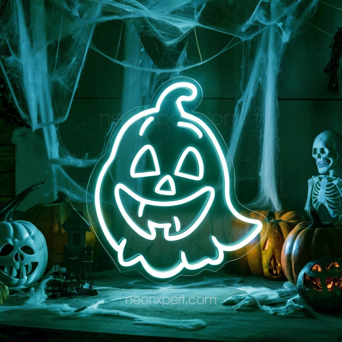 Spooky Ghost Jack - O - Lantern LED Neon Sign | Halloween Decor - NeonXpert