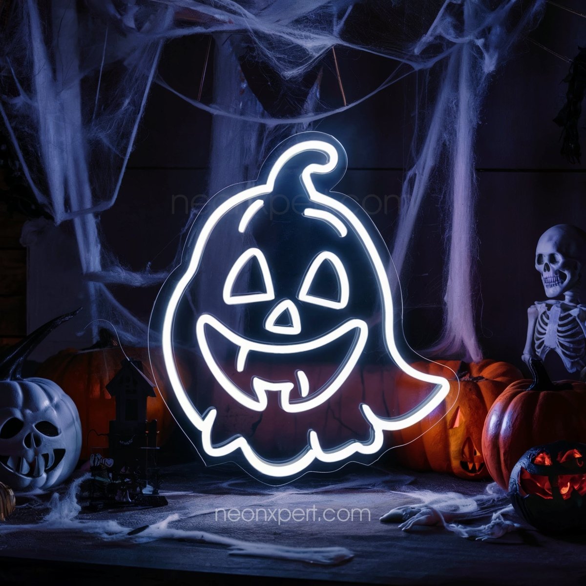 Spooky Ghost Jack - O - Lantern LED Neon Sign | Halloween Decor - NeonXpert