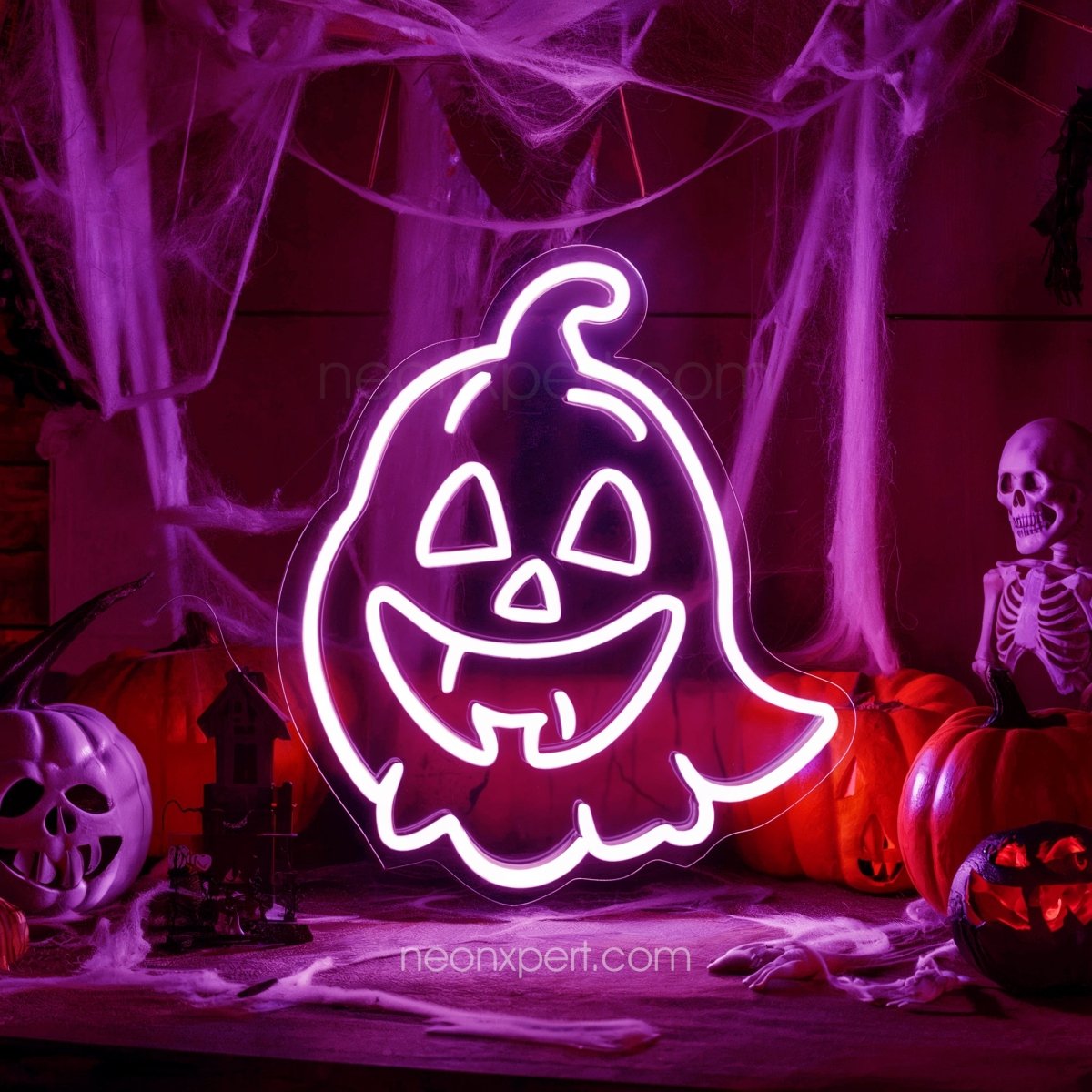 Spooky Ghost Jack - O - Lantern LED Neon Sign | Halloween Decor - NeonXpert