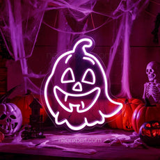 Spooky Ghost Jack - O - Lantern LED Neon Sign | Halloween Decor - NeonXpert