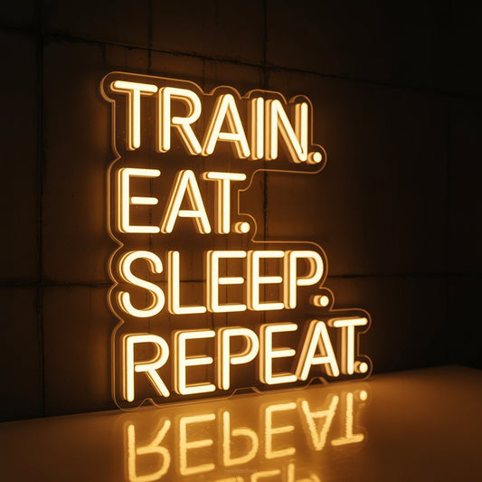 Train. Eat. Sleep. Repeat. Neon Sign Gym Decor - NeonXpertSmallWhite
