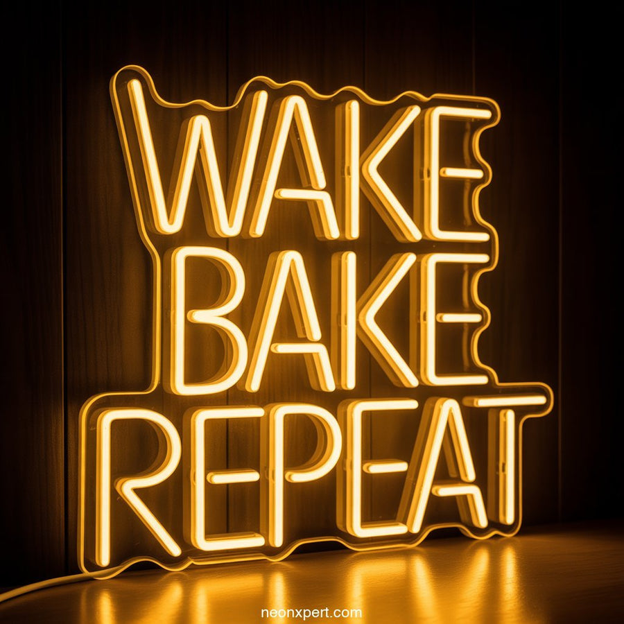 Wake Bake Repeat weed neon sign glowing light - NeonXpertSmallWhite