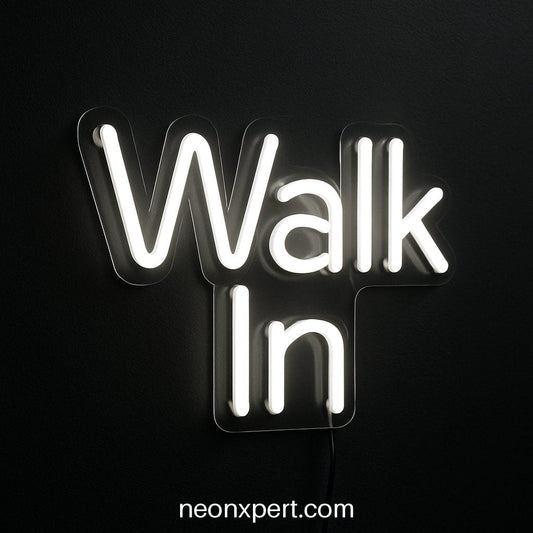 Walk In to Bright Business | Open LED Neon Sign for Storefronts - NeonXpertSmallWhite
