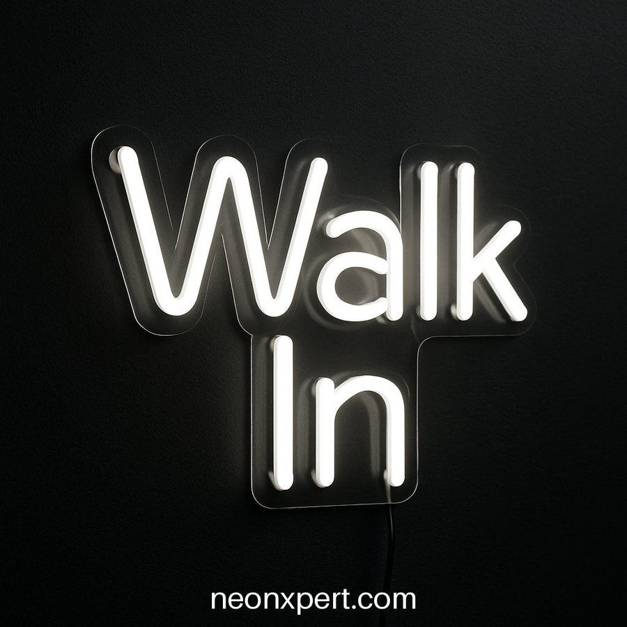 Walk In to Bright Business | Open LED Neon Sign for Storefronts - NeonXpertSmallWhite