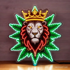 Weed King Lion Crown UV Printed LED Neon Sign | Dispensary Decor - NeonXpert24 x 28 in