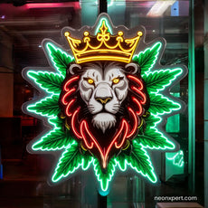 Weed King Lion Crown UV Printed LED Neon Sign | Dispensary Decor - NeonXpert24 x 28 in