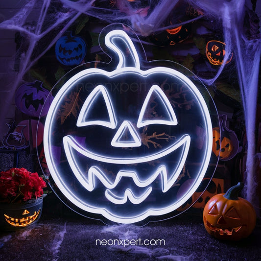 White Large Jack - O - Lantern LED Neon Sign | Halloween Decor - NeonXpert