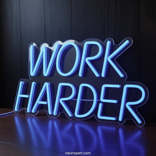Work Harder Neon Sign for Home Decor - NeonXpertSmallWhite