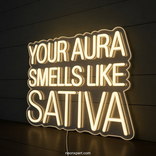 Your Aura Smells Like Sativa Weed Neon Sign - NeonXpertSmallWhite