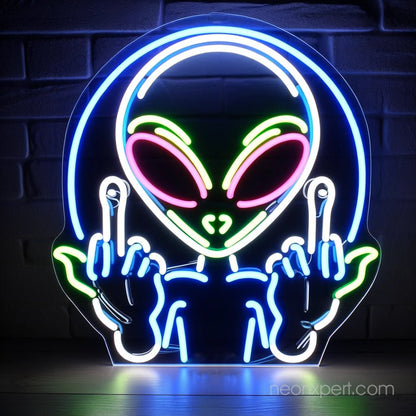 Alien Middle Finger LED Neon Sign – Bold LED Light Decor for Unique Spaces - NeonXpert