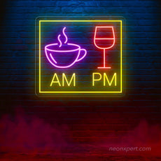 AM Coffee PM Wine Neon Sign - Savor Every Hour - NeonXpert