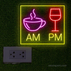 AM Coffee PM Wine Neon Sign - Savor Every Hour - NeonXpert