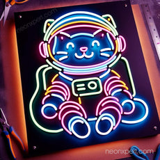 Astronaut Cat LED Neon Sign – Playful Decor for Cat and Space Lovers - NeonXpert