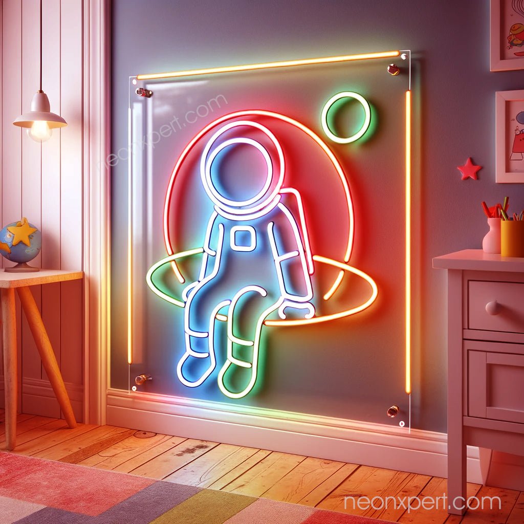 Astronaut Sitting on Planet LED Neon Sign | Room Wall Decor - NeonXpert