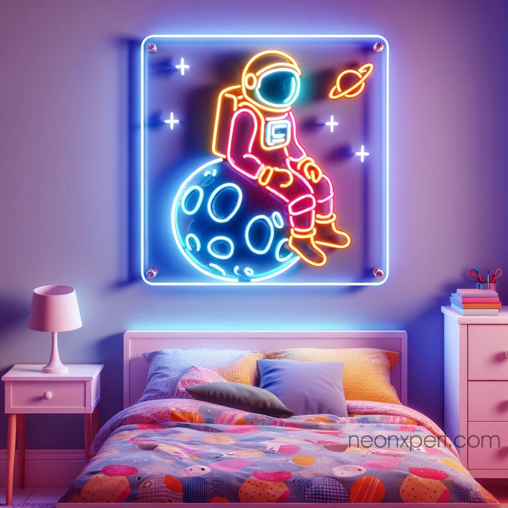 Astronaut Sitting on Planet LED Neon Sign | Room Wall Decor - NeonXpert