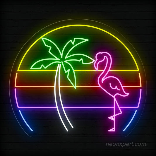 Flamingo Neon Palm Tree Sign Tropical Plant Led Light - NeonXpert